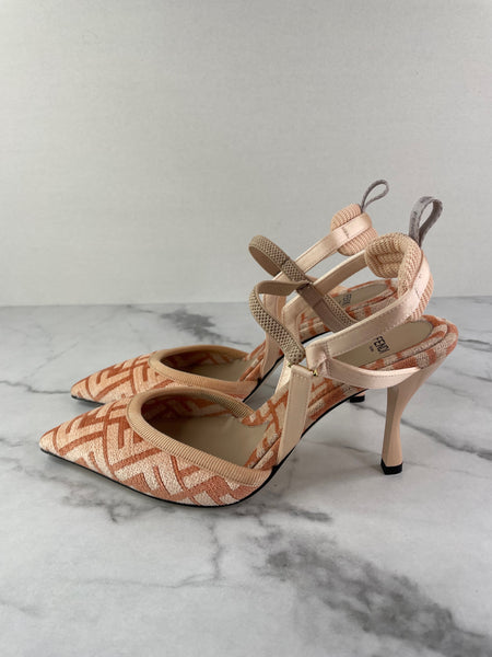 FENDI Pink FF Zucca Colibrì Lite Chenille Slingback Pumps Size 38.5