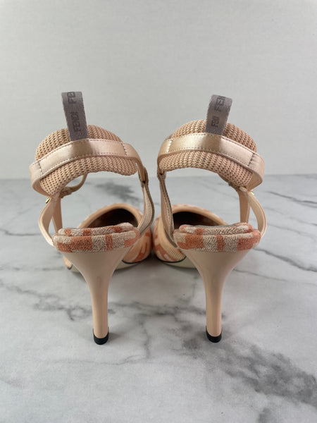 FENDI Pink FF Zucca Colibrì Lite Chenille Slingback Pumps Size 38.5