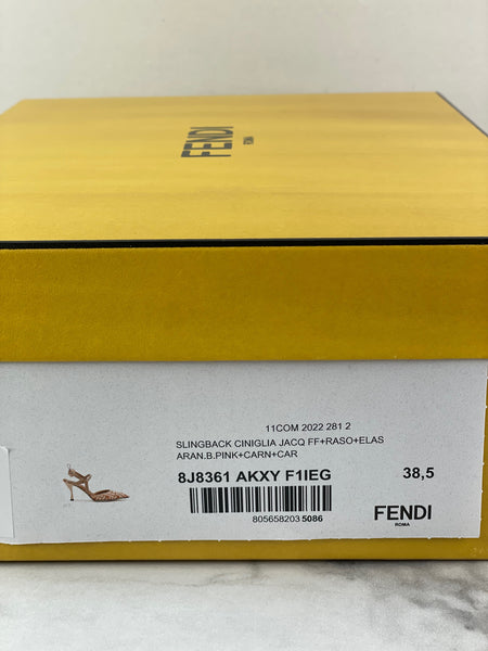 FENDI Pink FF Zucca Colibrì Lite Chenille Slingback Pumps Size 38.5