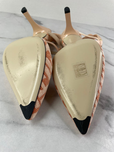 FENDI Pink FF Zucca Colibrì Lite Chenille Slingback Pumps Size 38.5