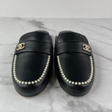 CHANEL Black Lambskin Pearl CC Mules Size 36