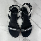 BALENCIAGA Black/White Logo Flat Sandals Size 36