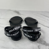 BALENCIAGA Black/White Logo Flat Sandals Size 36