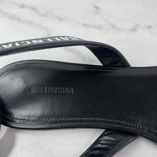 BALENCIAGA Black/White Logo Flat Sandals Size 36