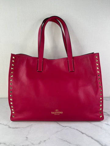Valentino Fuchsia Pink Rockstud Shoulder Tote Bag