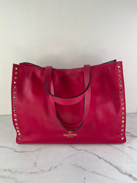 Valentino Fuchsia Pink Rockstud Shoulder Tote Bag