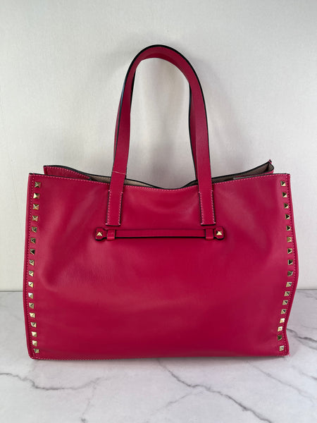 Valentino Fuchsia Pink Rockstud Shoulder Tote Bag