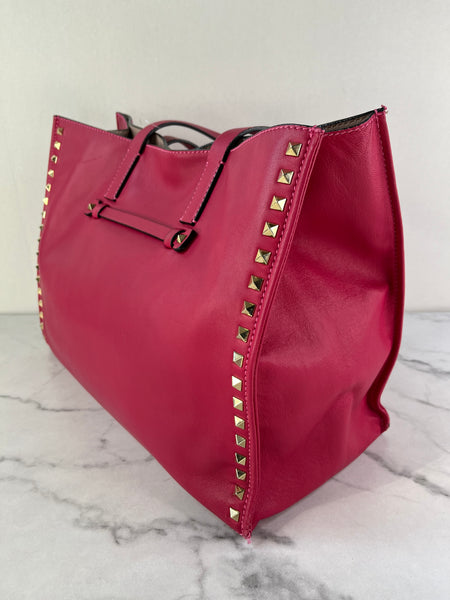 Valentino Fuchsia Pink Rockstud Shoulder Tote Bag