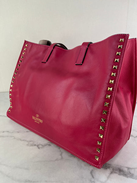 Valentino Fuchsia Pink Rockstud Shoulder Tote Bag