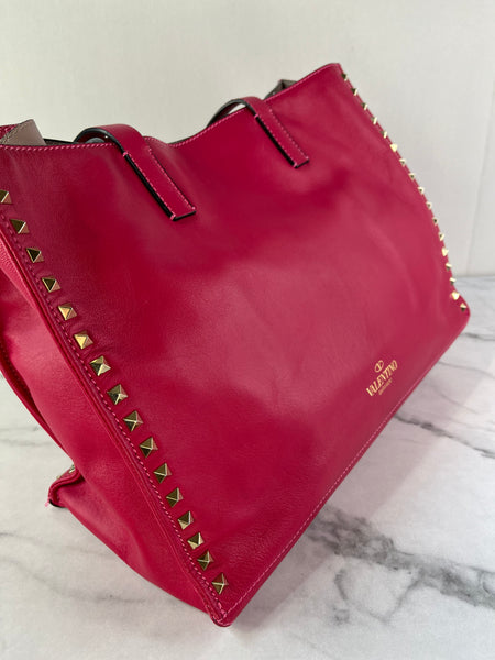 Valentino Fuchsia Pink Rockstud Shoulder Tote Bag
