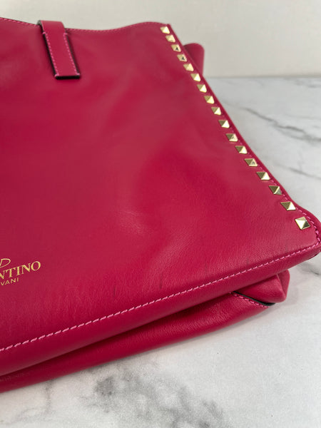 Valentino Fuchsia Pink Rockstud Shoulder Tote Bag