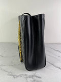 SAINT LAURENT Black Grain De Poudre Matelasse Chevron Monogram Shopping Tote Shoulder Bag