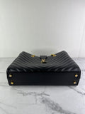 SAINT LAURENT Black Grain De Poudre Matelasse Chevron Monogram Shopping Tote Shoulder Bag