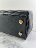 SAINT LAURENT Black Grain De Poudre Matelasse Chevron Monogram Shopping Tote Shoulder Bag