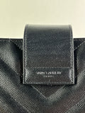 SAINT LAURENT Black Grain De Poudre Matelasse Chevron Monogram Shopping Tote Shoulder Bag