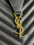 SAINT LAURENT Black Grain De Poudre Matelasse Chevron Monogram Shopping Tote Shoulder Bag