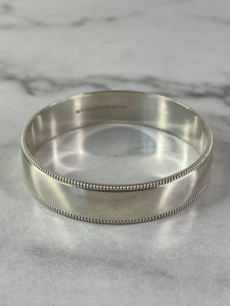 TIFFANY & CO. Sterling Silver Beaded Edge Milgrain Bangle Bracelet