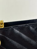 SAINT LAURENT Black Grain De Poudre Matelasse Chevron Monogram Shopping Tote Shoulder Bag
