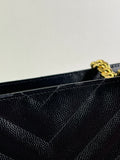 SAINT LAURENT Black Grain De Poudre Matelasse Chevron Monogram Shopping Tote Shoulder Bag