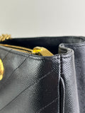 SAINT LAURENT Black Grain De Poudre Matelasse Chevron Monogram Shopping Tote Shoulder Bag