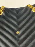 SAINT LAURENT Black Grain De Poudre Matelasse Chevron Monogram Shopping Tote Shoulder Bag