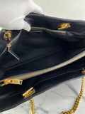 SAINT LAURENT Black Grain De Poudre Matelasse Chevron Monogram Shopping Tote Shoulder Bag