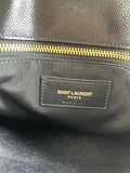 SAINT LAURENT Black Grain De Poudre Matelasse Chevron Monogram Shopping Tote Shoulder Bag