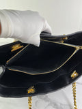 SAINT LAURENT Black Grain De Poudre Matelasse Chevron Monogram Shopping Tote Shoulder Bag