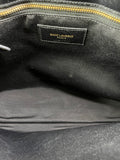 SAINT LAURENT Black Grain De Poudre Matelasse Chevron Monogram Shopping Tote Shoulder Bag