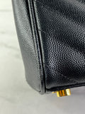 SAINT LAURENT Black Grain De Poudre Matelasse Chevron Monogram Shopping Tote Shoulder Bag