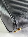 SAINT LAURENT Black Grain De Poudre Matelasse Chevron Monogram Shopping Tote Shoulder Bag