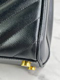 SAINT LAURENT Black Grain De Poudre Matelasse Chevron Monogram Shopping Tote Shoulder Bag