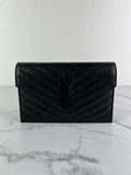 SAINT LAURENT BLACK GRAIN DE POUDRE LEATHER CASSANDRE ENVELOPE CHAIN WALLET Crossbody/Shoulder Bag
