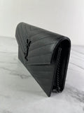 SAINT LAURENT BLACK GRAIN DE POUDRE LEATHER CASSANDRE ENVELOPE CHAIN WALLET Crossbody/Shoulder Bag