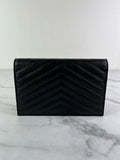 SAINT LAURENT BLACK GRAIN DE POUDRE LEATHER CASSANDRE ENVELOPE CHAIN WALLET Crossbody/Shoulder Bag