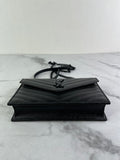 SAINT LAURENT BLACK GRAIN DE POUDRE LEATHER CASSANDRE ENVELOPE CHAIN WALLET Crossbody/Shoulder Bag