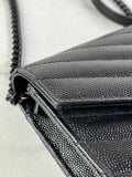 SAINT LAURENT BLACK GRAIN DE POUDRE LEATHER CASSANDRE ENVELOPE CHAIN WALLET Crossbody/Shoulder Bag