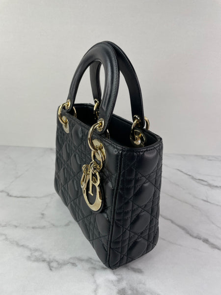 CHRISTIAN DIOR Black Lambskin Cannage Small Lucky Badges My Lady Dior Shoulder/Crossbody Bag