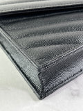 SAINT LAURENT BLACK GRAIN DE POUDRE LEATHER CASSANDRE ENVELOPE CHAIN WALLET Crossbody/Shoulder Bag