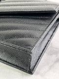 SAINT LAURENT BLACK GRAIN DE POUDRE LEATHER CASSANDRE ENVELOPE CHAIN WALLET Crossbody/Shoulder Bag