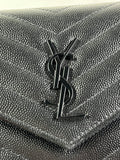 SAINT LAURENT BLACK GRAIN DE POUDRE LEATHER CASSANDRE ENVELOPE CHAIN WALLET Crossbody/Shoulder Bag