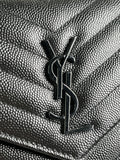 SAINT LAURENT BLACK GRAIN DE POUDRE LEATHER CASSANDRE ENVELOPE CHAIN WALLET Crossbody/Shoulder Bag