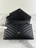 SAINT LAURENT BLACK GRAIN DE POUDRE LEATHER CASSANDRE ENVELOPE CHAIN WALLET Crossbody/Shoulder Bag
