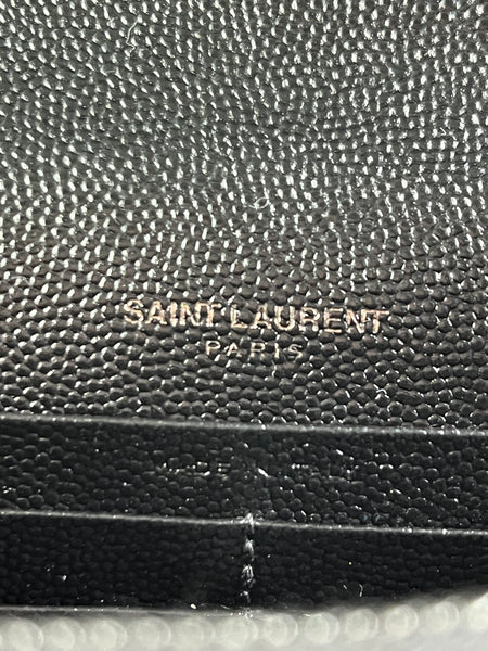 SAINT LAURENT BLACK GRAIN DE POUDRE LEATHER CASSANDRE ENVELOPE CHAIN WALLET Crossbody/Shoulder Bag