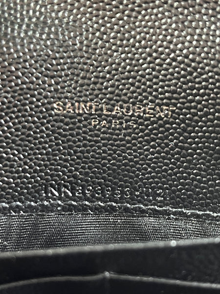 SAINT LAURENT BLACK GRAIN DE POUDRE LEATHER CASSANDRE ENVELOPE CHAIN WALLET Crossbody/Shoulder Bag