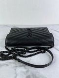 SAINT LAURENT BLACK GRAIN DE POUDRE LEATHER CASSANDRE ENVELOPE CHAIN WALLET Crossbody/Shoulder Bag