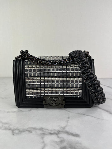 CHANEL Black Small Woven PVC Boy Crossbody/Shoulder Bag