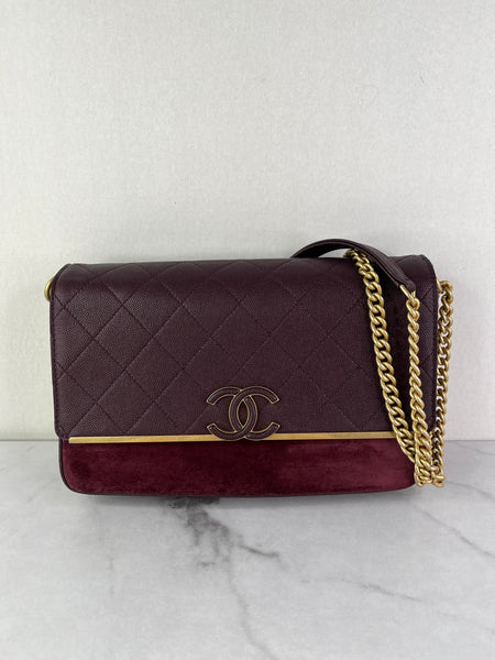 CHANEL Burgundy Caviar Suede Stitched Lady Coco Flap Crossbody/Shoulder Bag