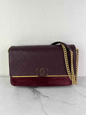 CHANEL Burgundy Caviar Suede Stitched Lady Coco Flap Crossbody/Shoulder Bag