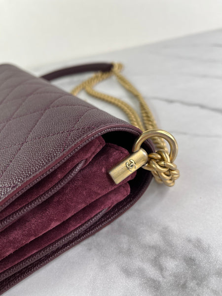 CHANEL Burgundy Caviar Suede Stitched Lady Coco Flap Crossbody/Shoulder Bag